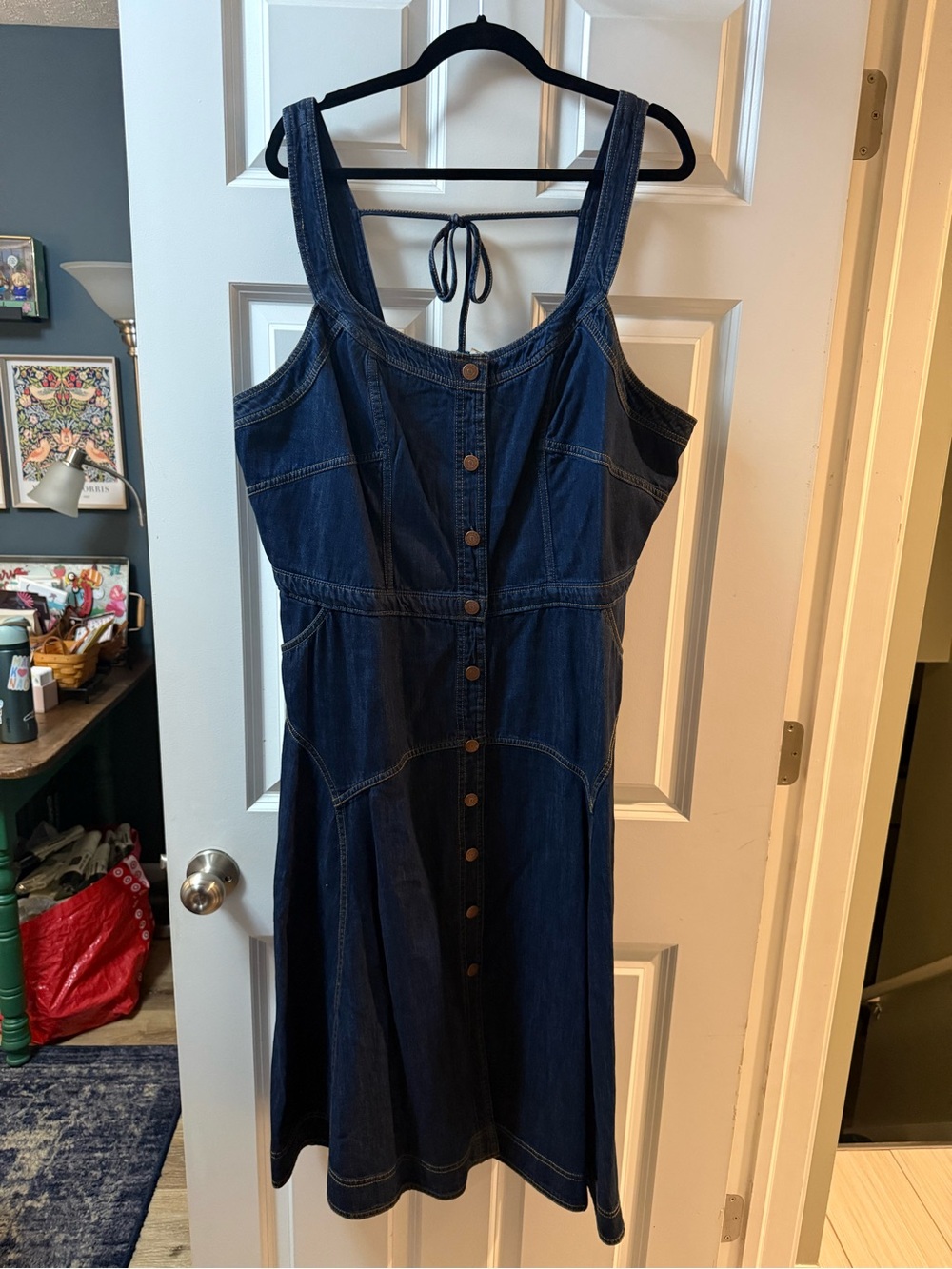 Pilcro Dark Indigo Denim Button-Front Midi Dress